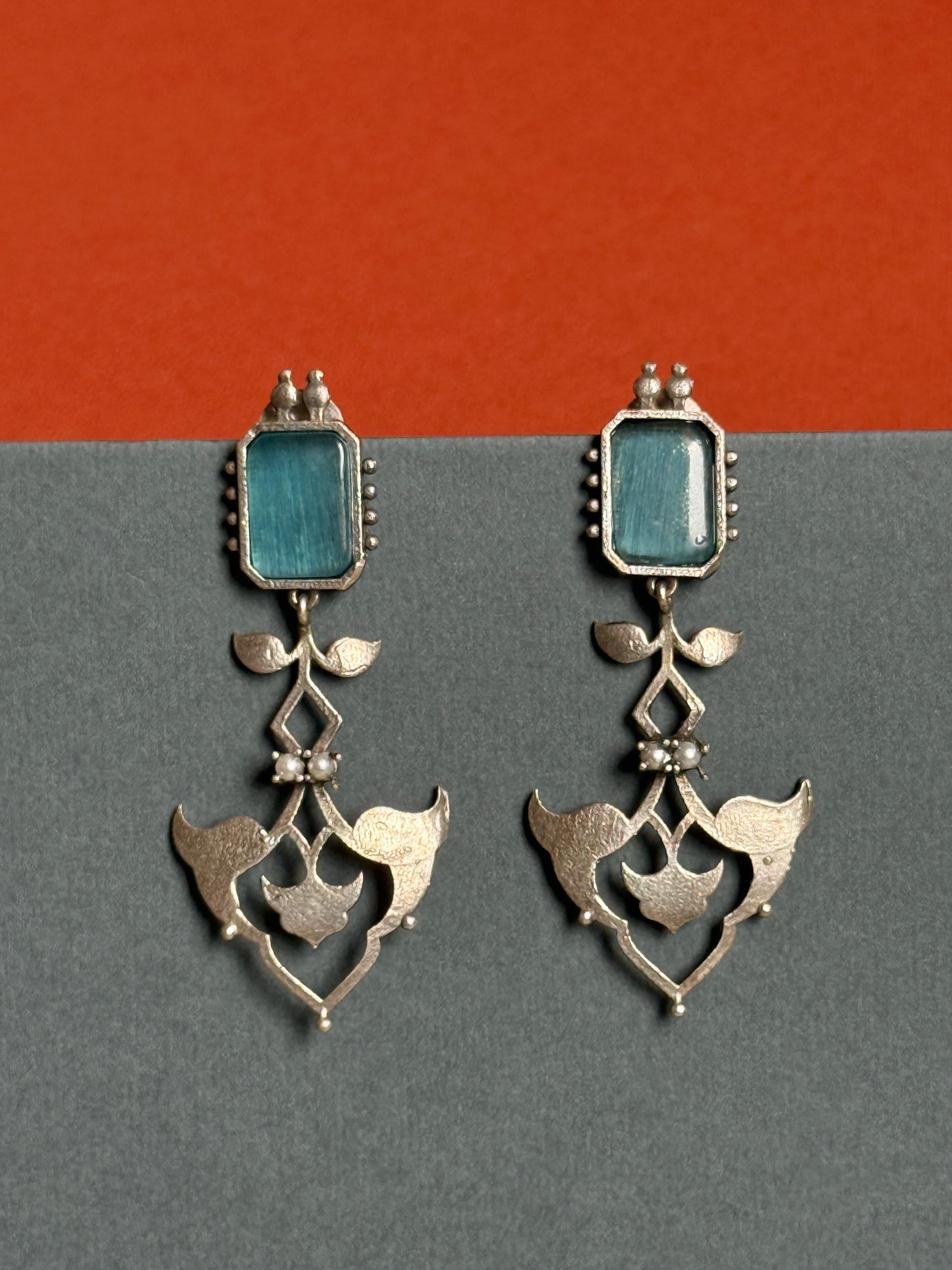Elegant Long German Silver Stone Earrings