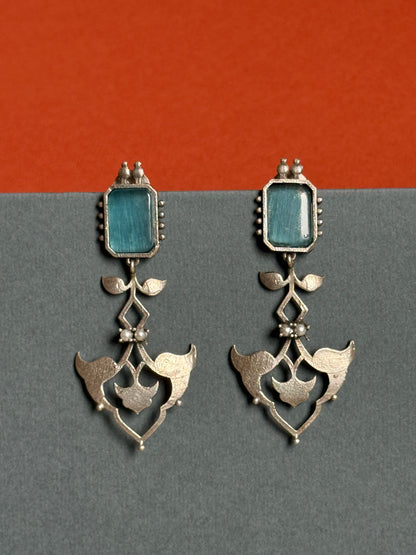Elegant Long German Silver Stone Earrings