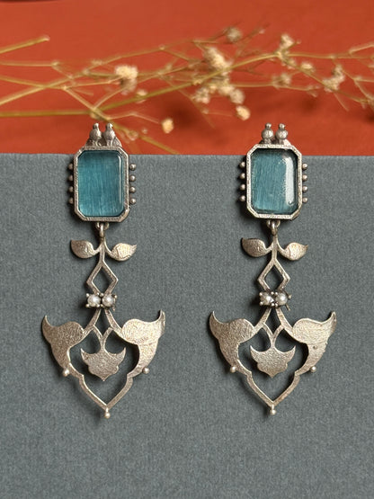 Elegant Long German Silver Stone Earrings