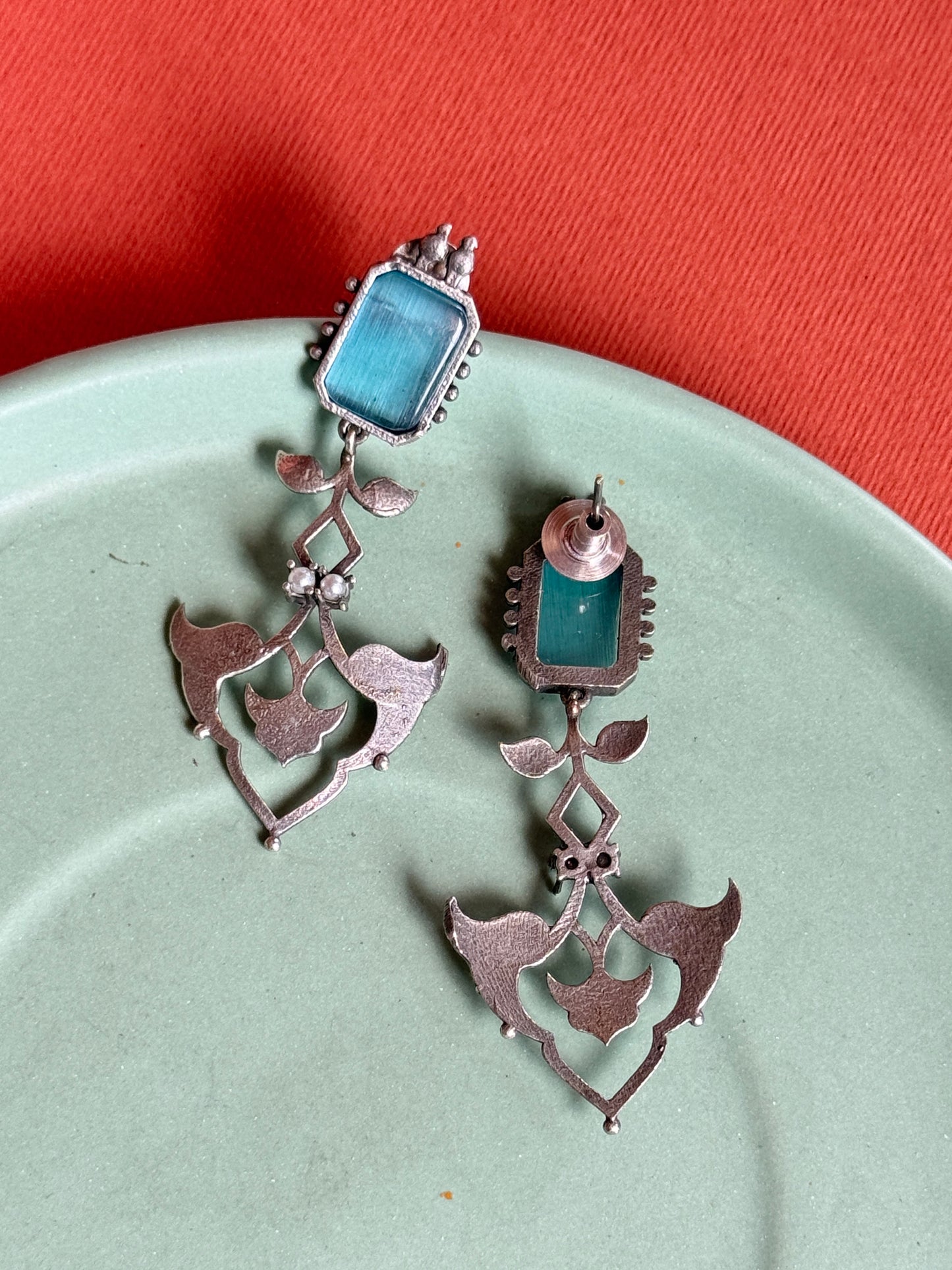 Elegant Long German Silver Stone Earrings