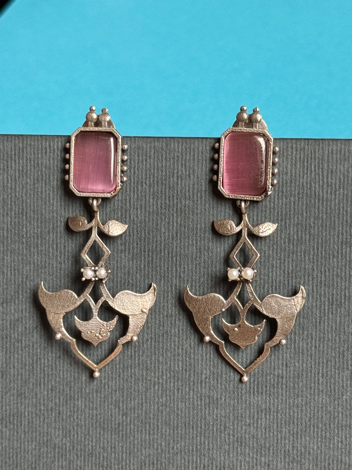 Elegant Long German Silver Stone Earrings