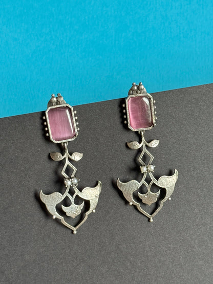 Elegant Long German Silver Stone Earrings