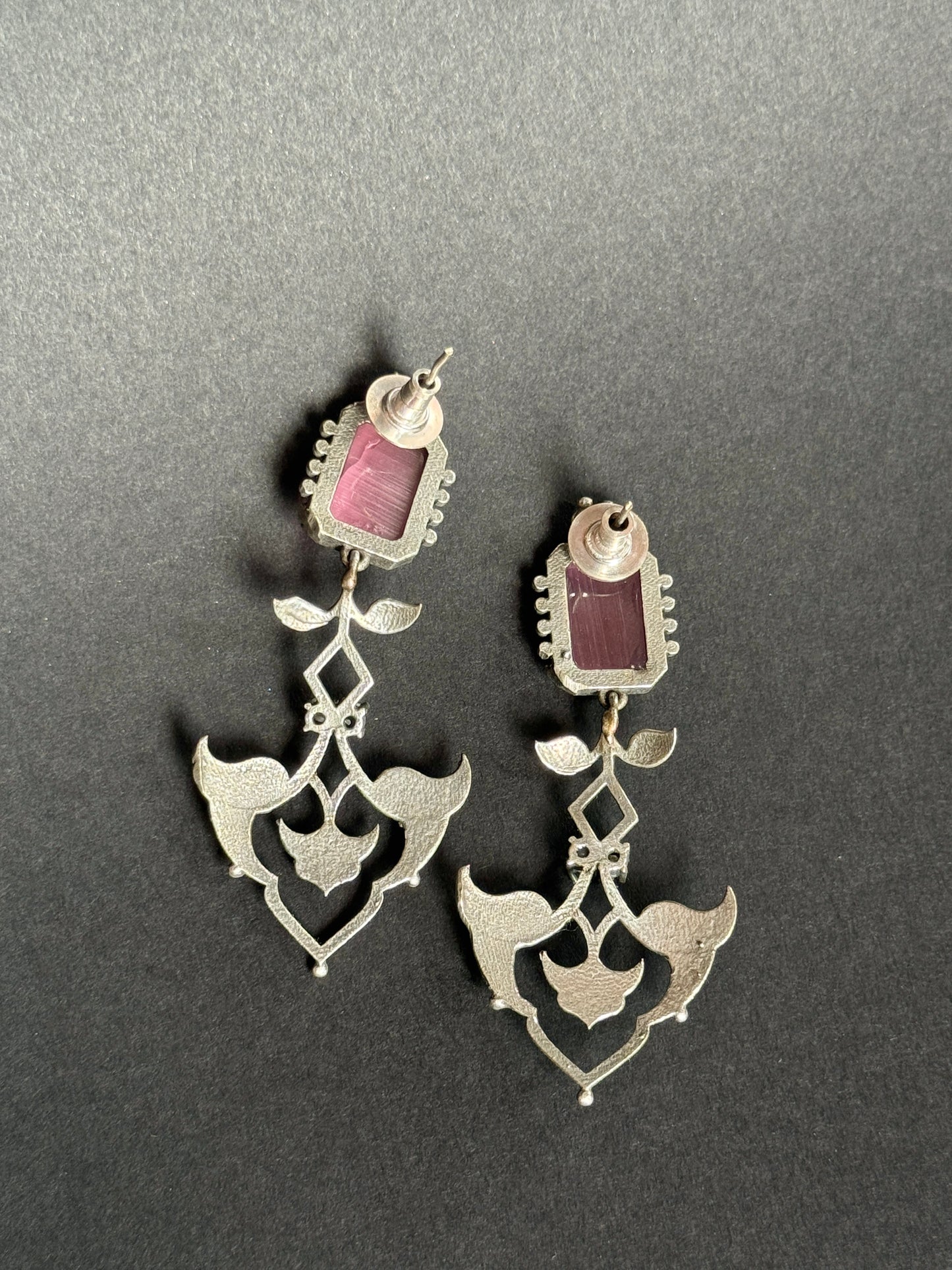 Elegant Long German Silver Stone Earrings