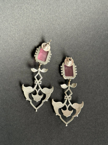 Elegant Long German Silver Stone Earrings