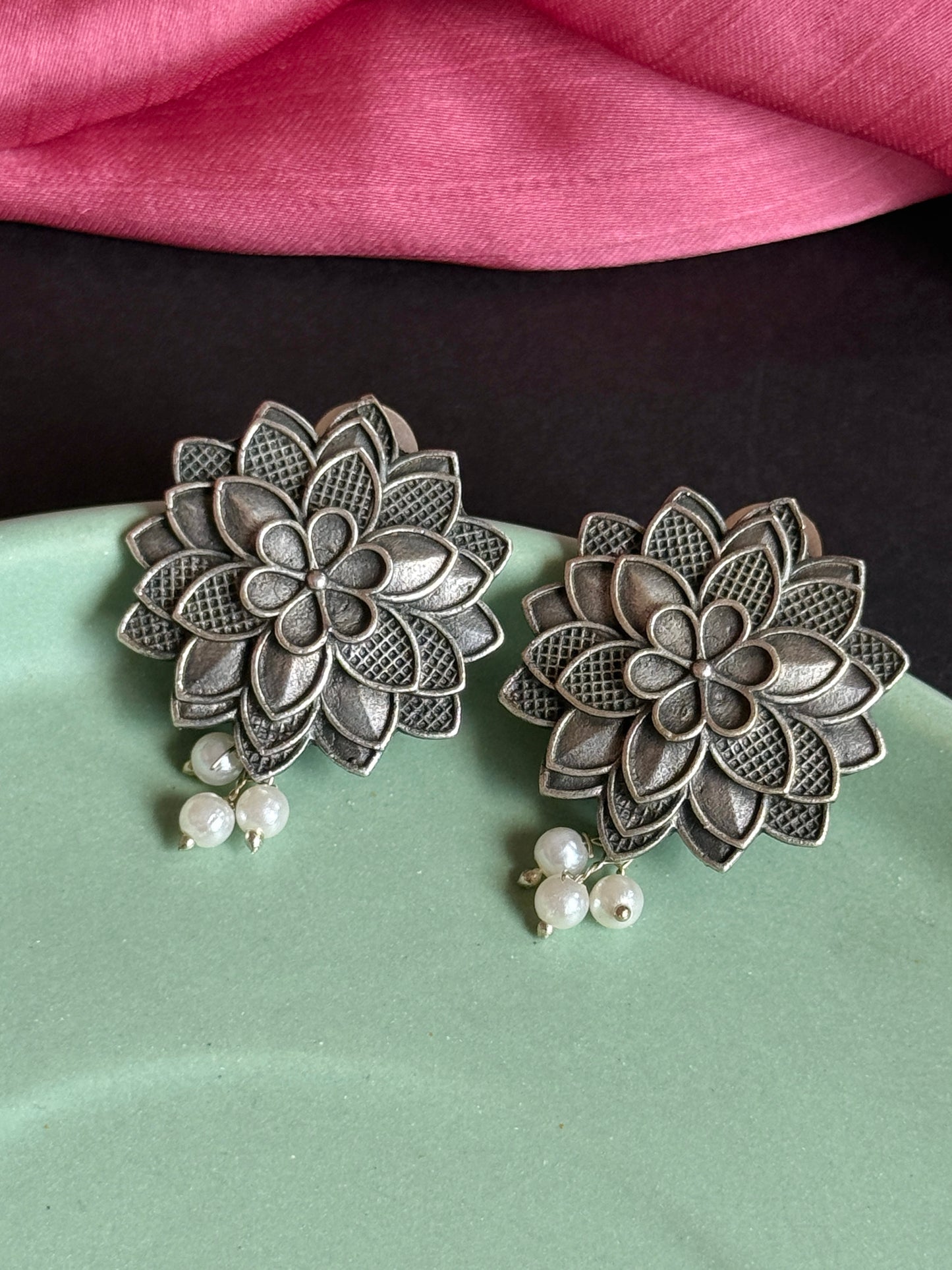 Blooming Floral Silver Stud Earrings