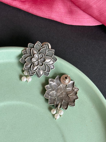 Blooming Floral Silver Stud Earrings