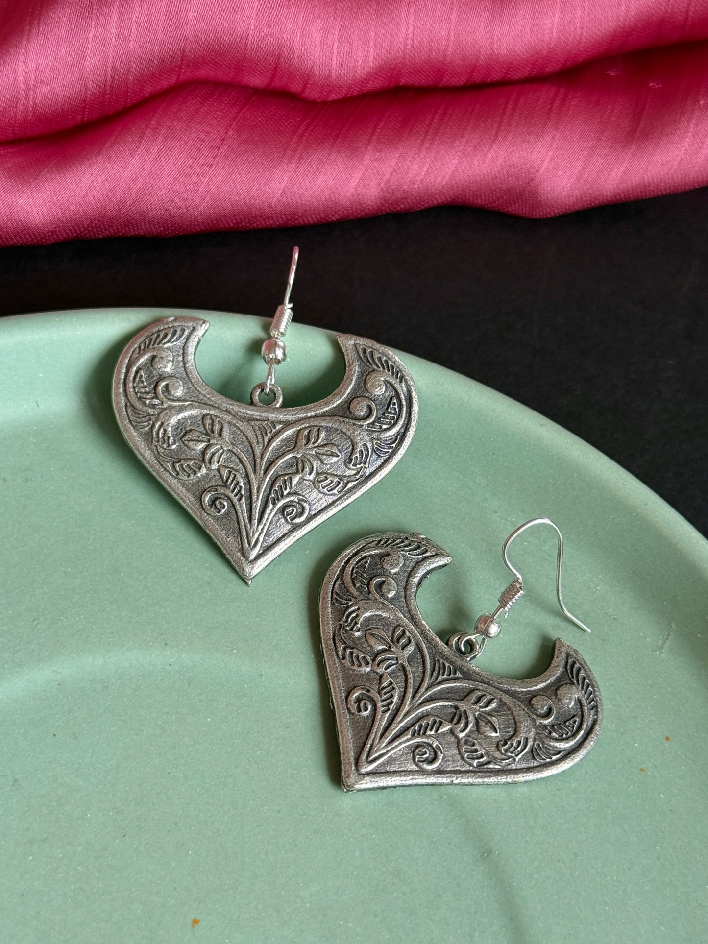 Silver Replica Heart Drop Earrings