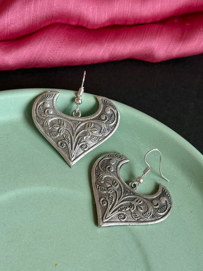 Silver Replica Heart Drop Earrings