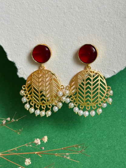 Gold-Toned Circular Jhalar Statement Earrings