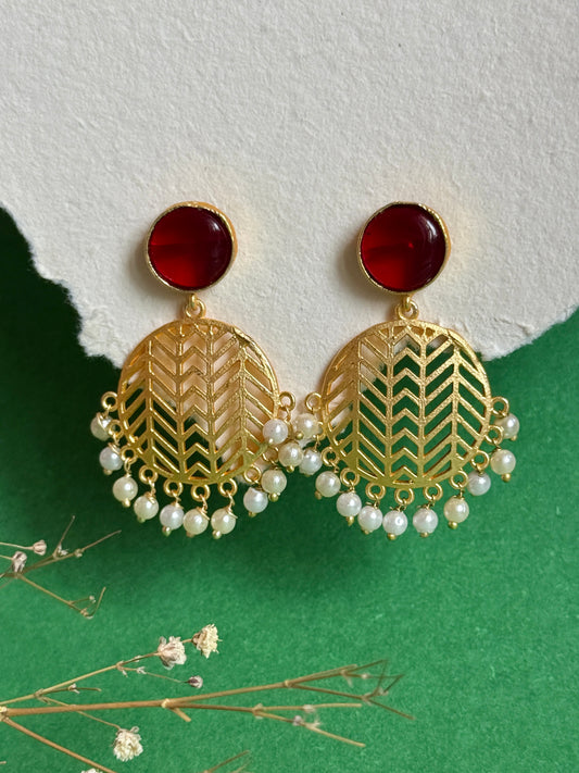Gold-Toned Circular Jhalar Statement Earrings