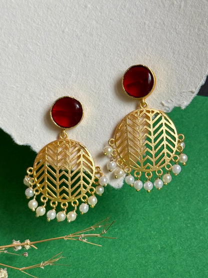 Gold-Toned Circular Jhalar Statement Earrings