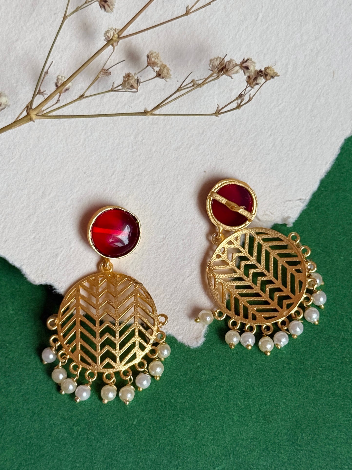 Gold-Toned Circular Jhalar Statement Earrings