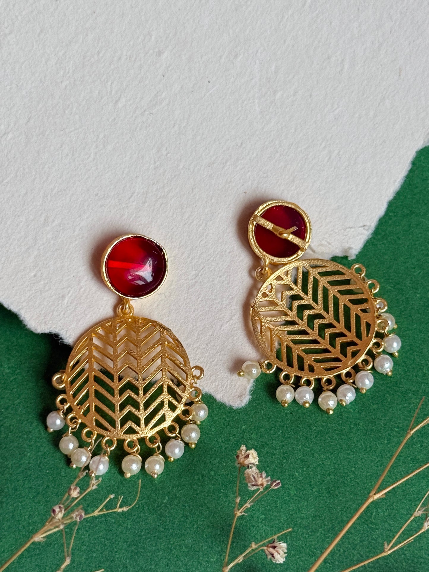 Gold-Toned Circular Jhalar Statement Earrings