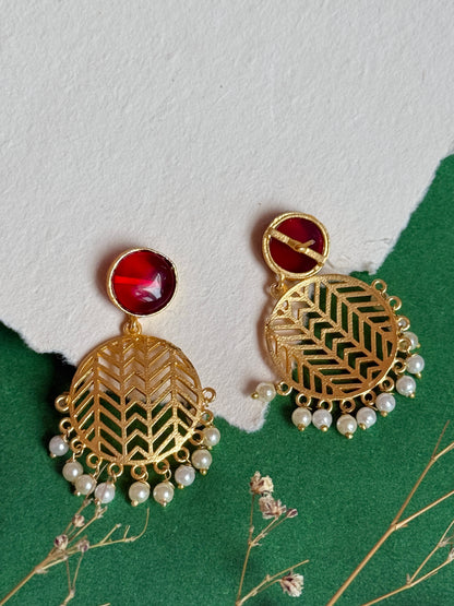 Gold-Toned Circular Jhalar Statement Earrings