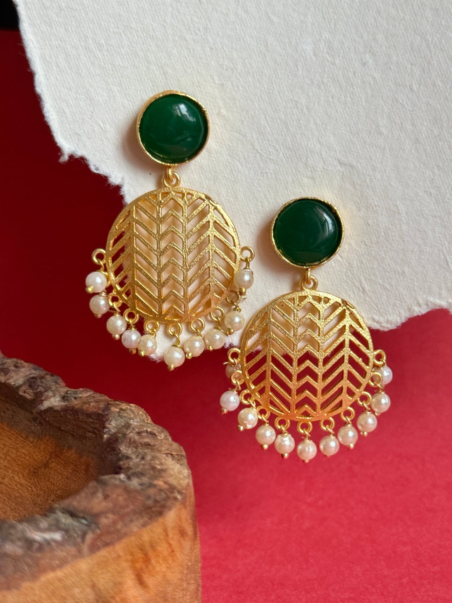 Gold-Toned Circular Jhalar Statement Earrings