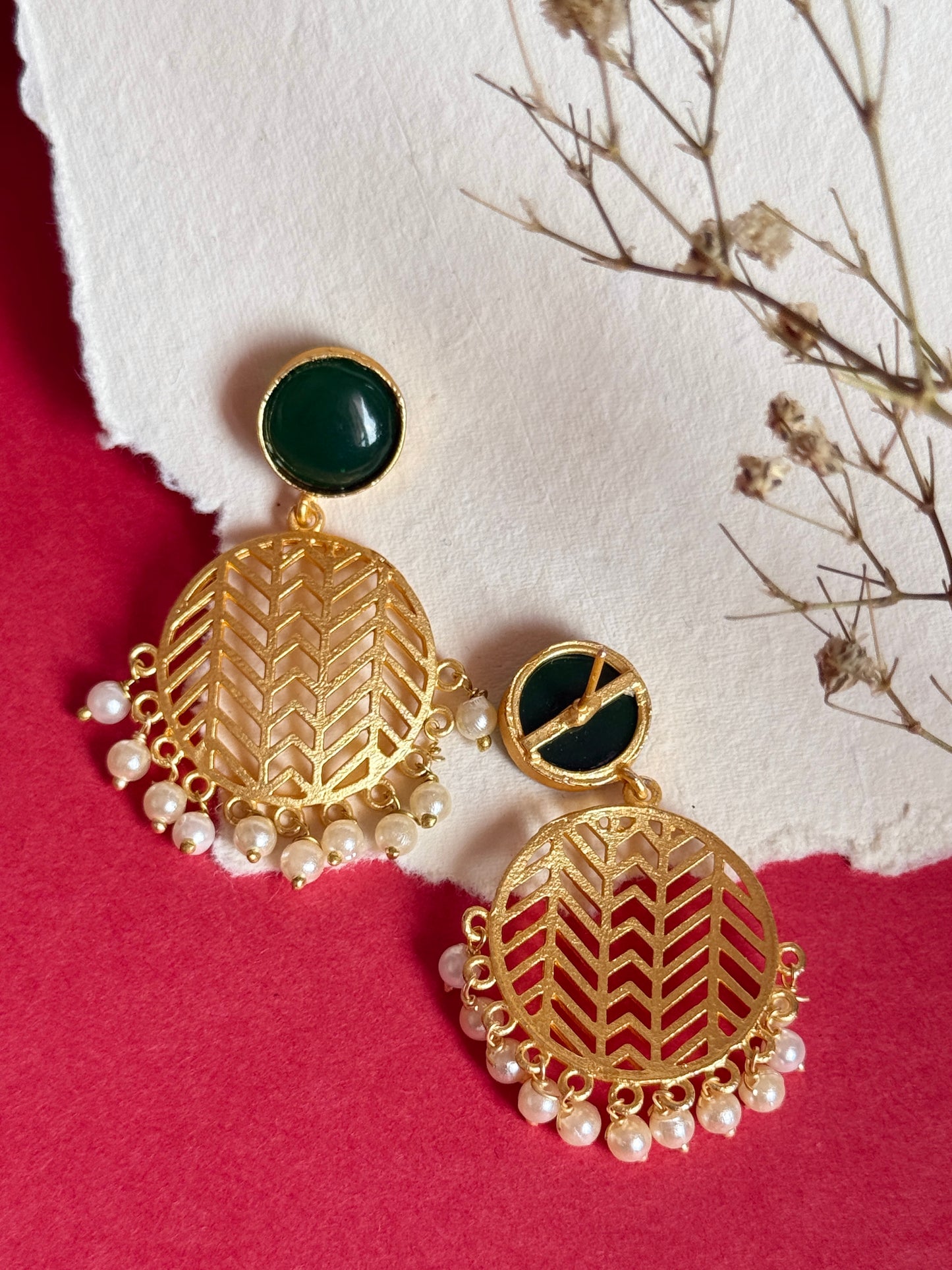 Gold-Toned Circular Jhalar Statement Earrings