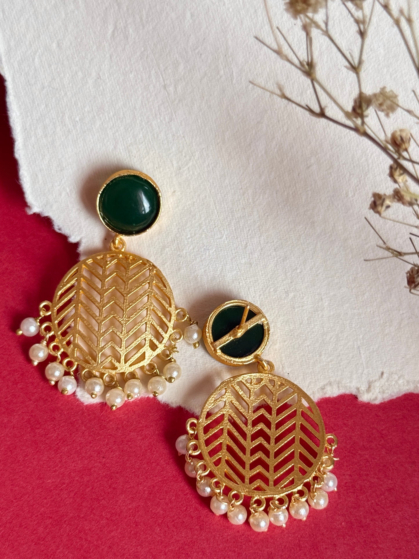 Gold-Toned Circular Jhalar Statement Earrings