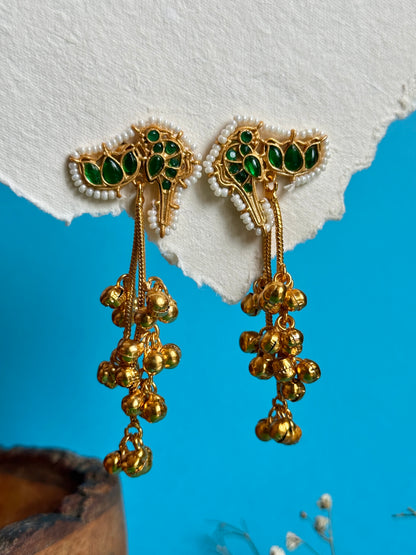 Gold-Toned Kashmiri Bird Drop Earrings
