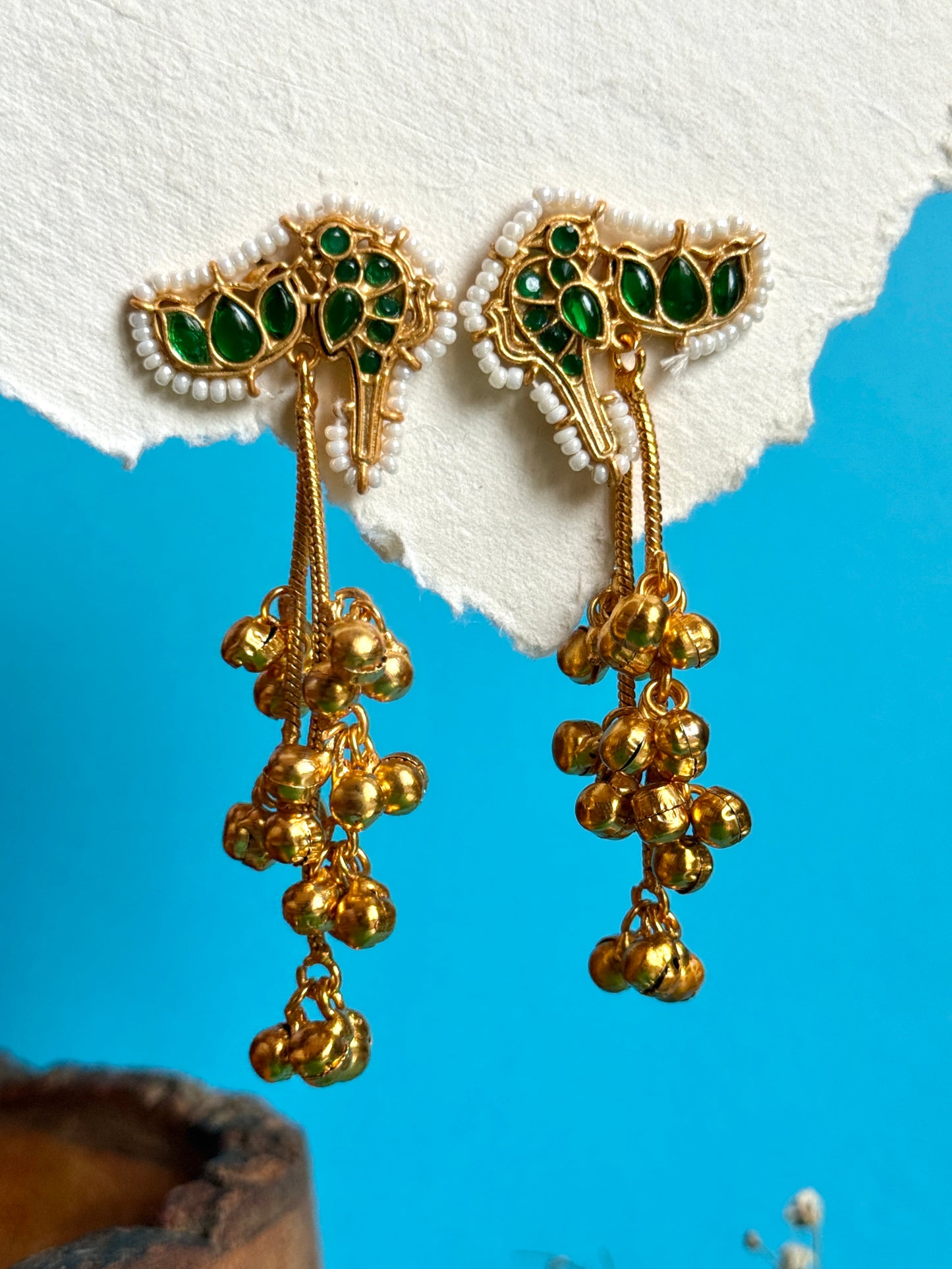 Gold-Toned Kashmiri Bird Drop Earrings