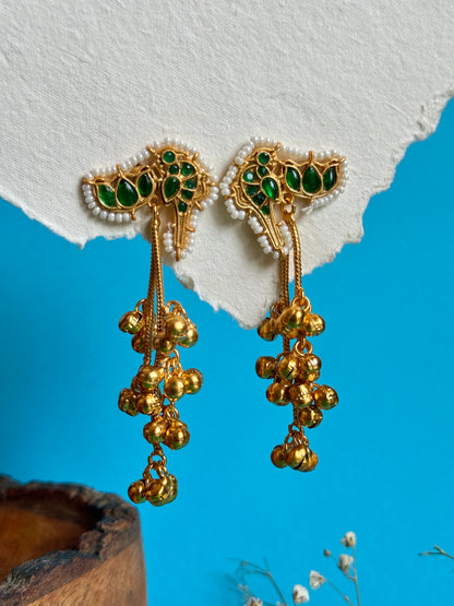 Gold-Toned Kashmiri Bird Drop Earrings