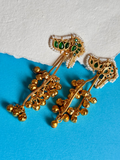 Gold-Toned Kashmiri Bird Drop Earrings