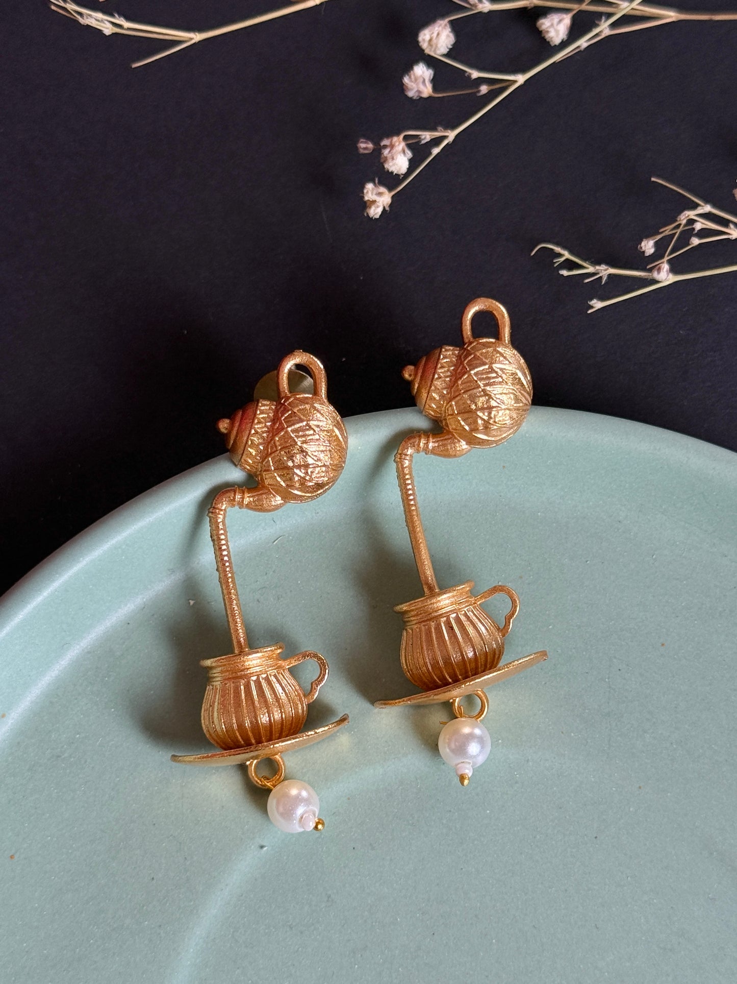 Tea Kettle Inspired Gold-Toned Earrings