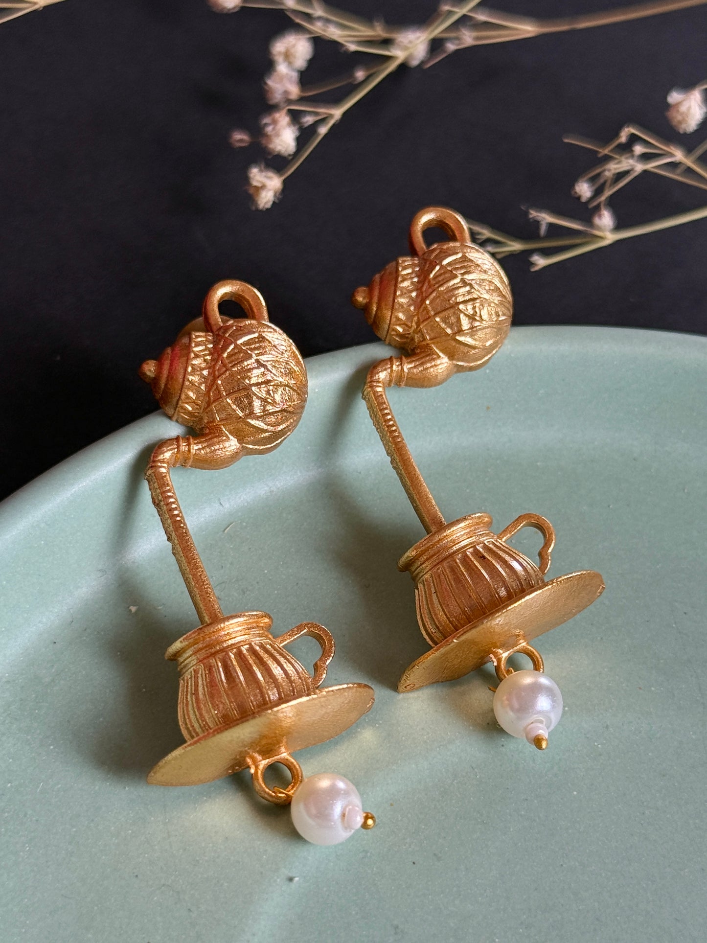 Tea Kettle Inspired Gold-Toned Earrings