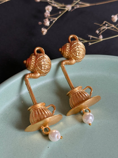 Tea Kettle Inspired Gold-Toned Earrings