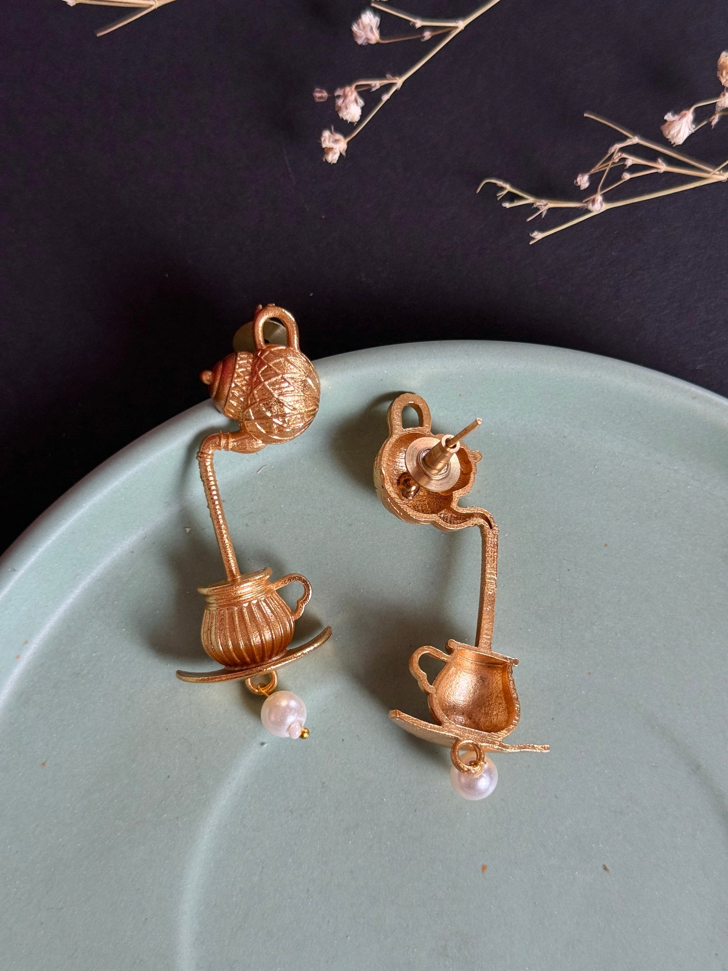 Tea Kettle Inspired Gold-Toned Earrings