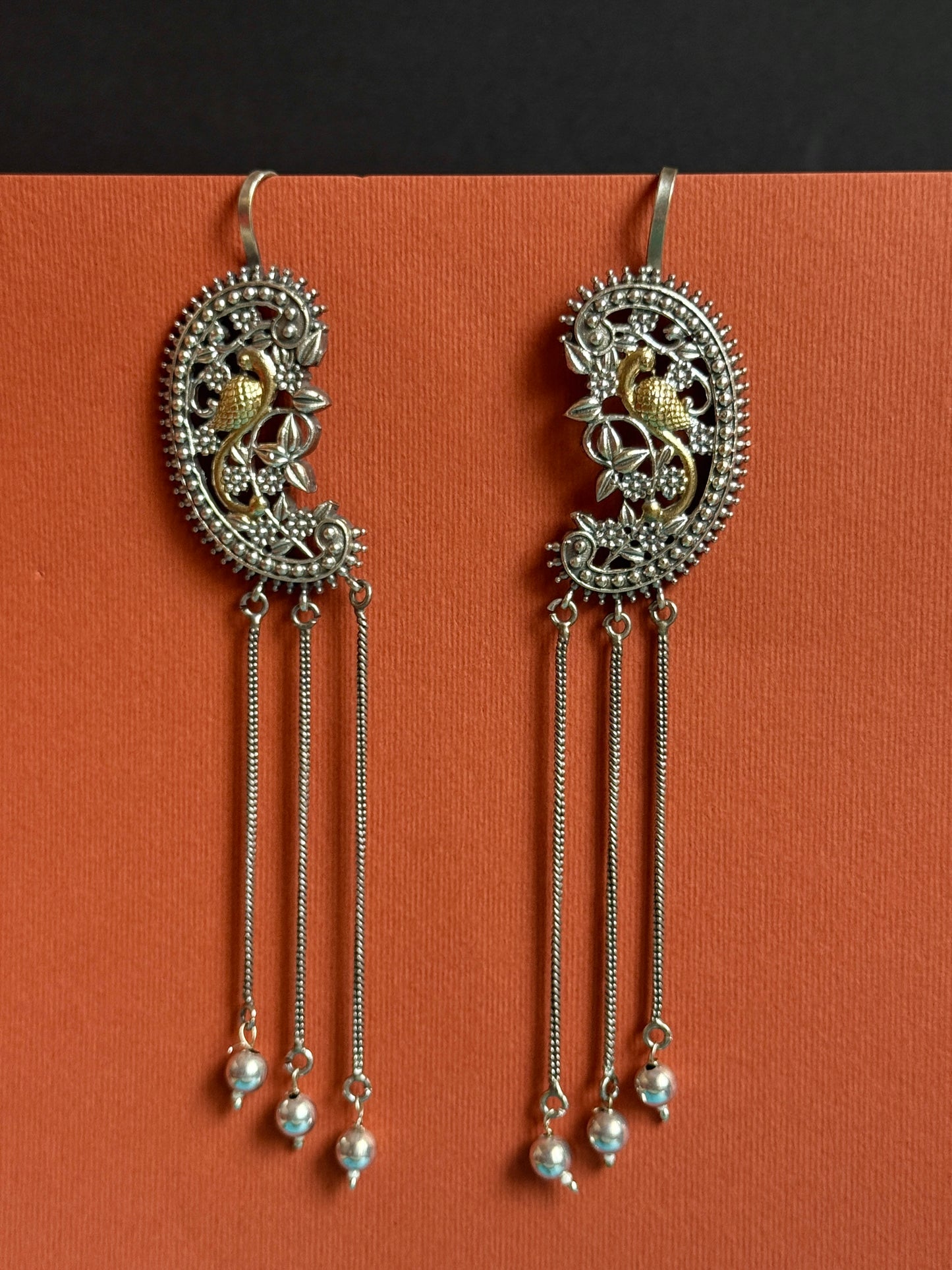 German Silver Dual-Tone Ear Cuff Earrings