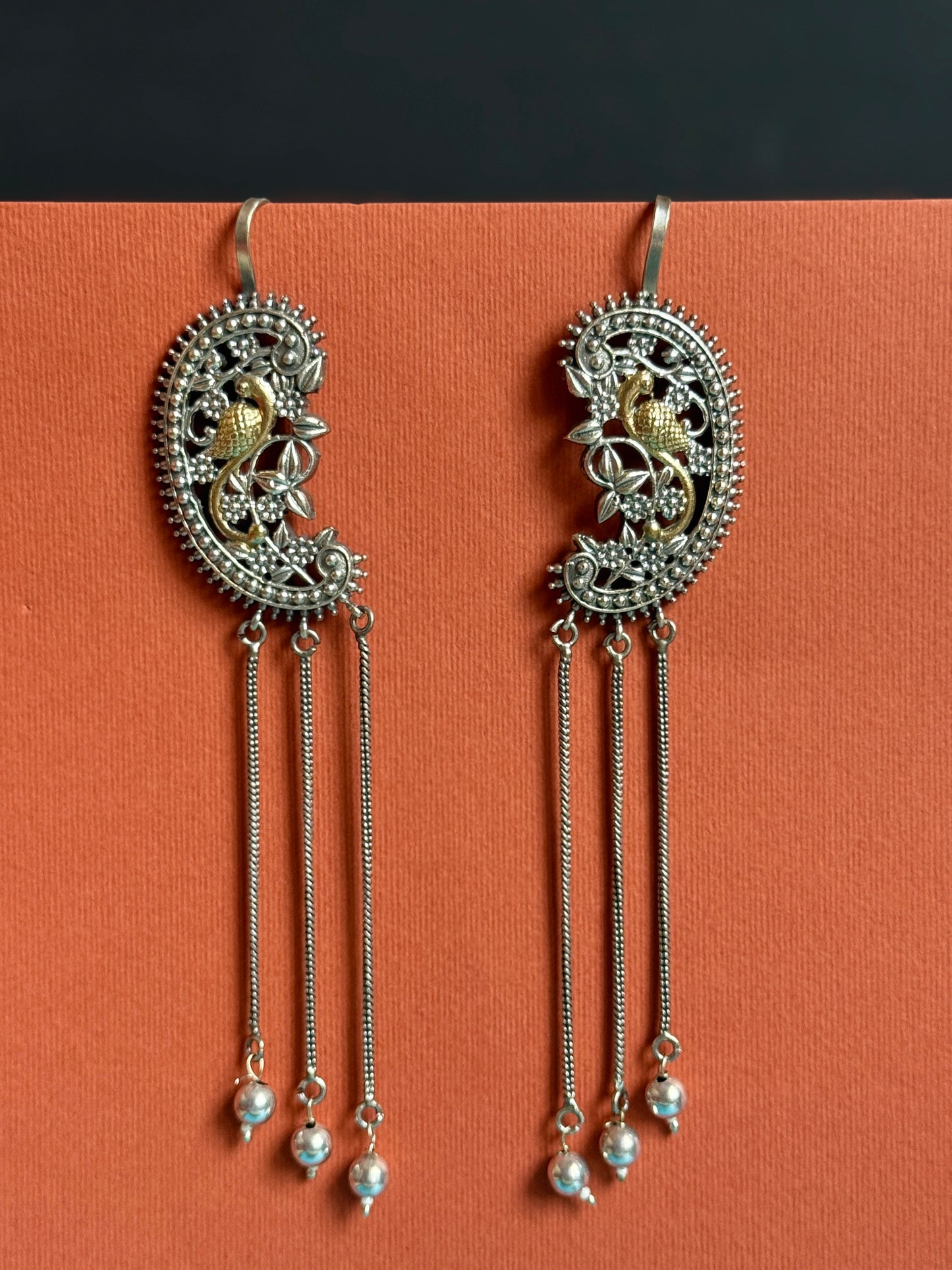 German Silver Dual-Tone Ear Cuff Earrings