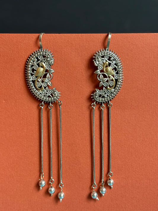 German Silver Dual-Tone Ear Cuff Earrings