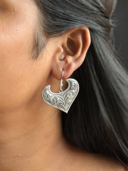 Silver Replica Heart Drop Earrings
