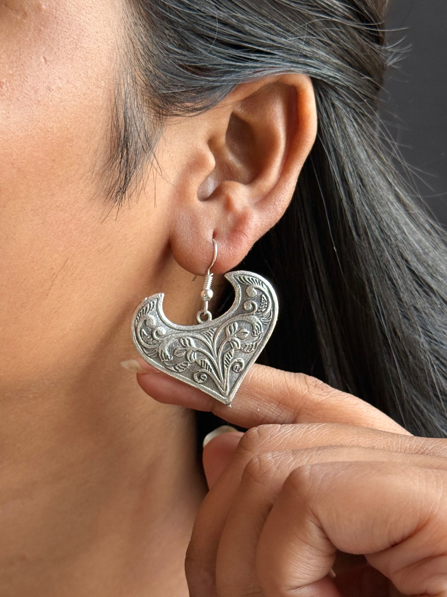 Silver Replica Heart Drop Earrings