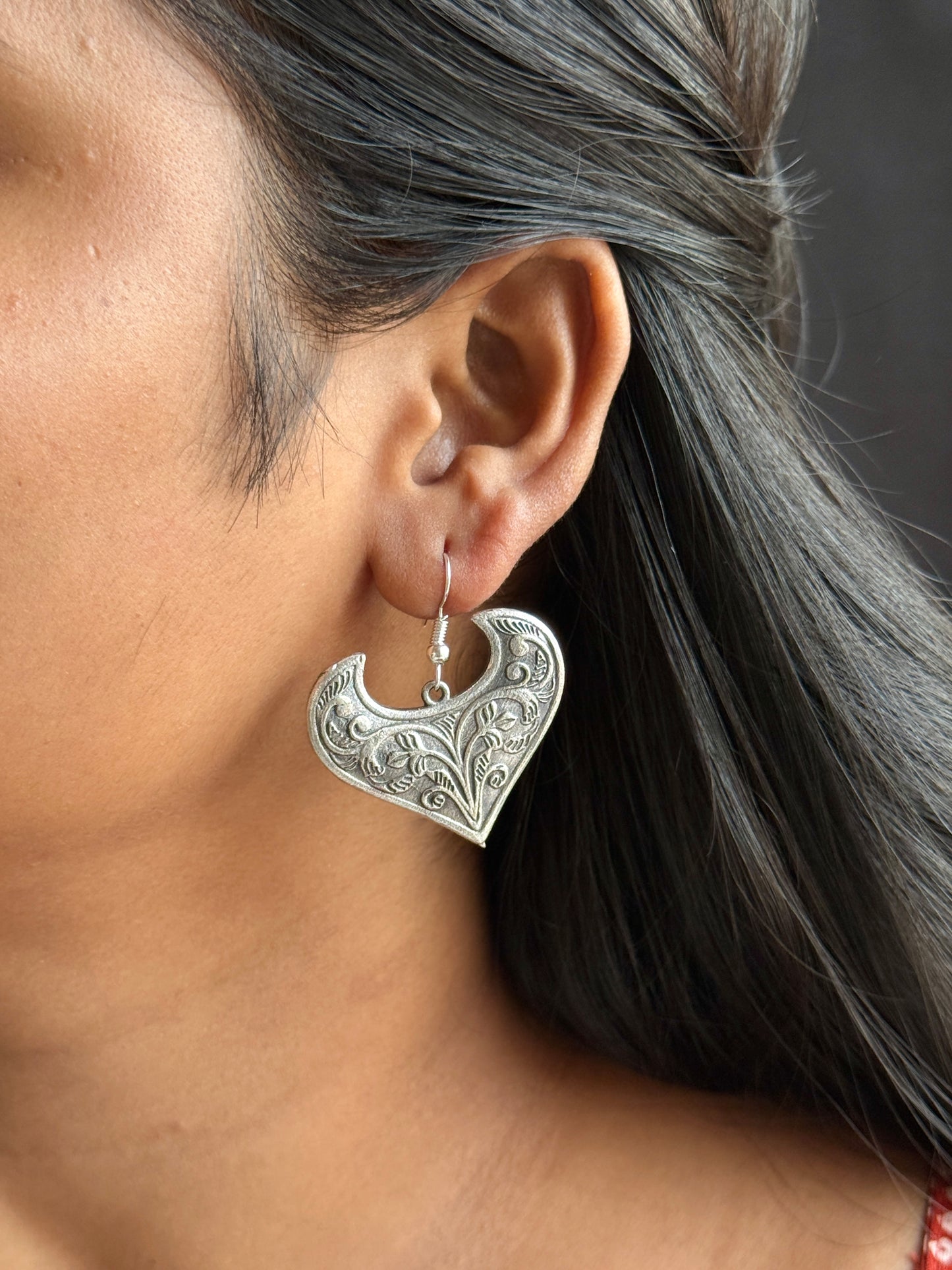 Silver Replica Heart Drop Earrings