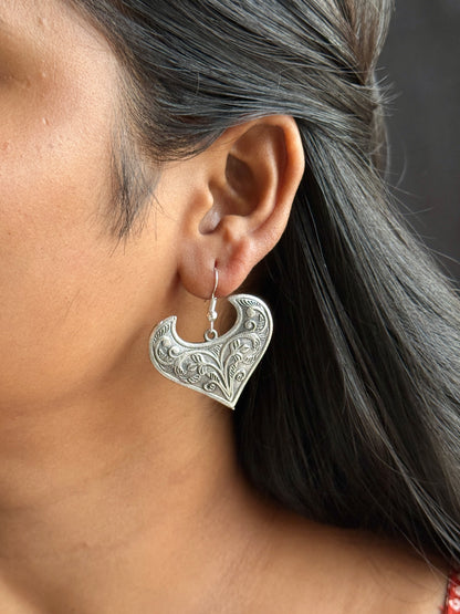 Silver Replica Heart Drop Earrings