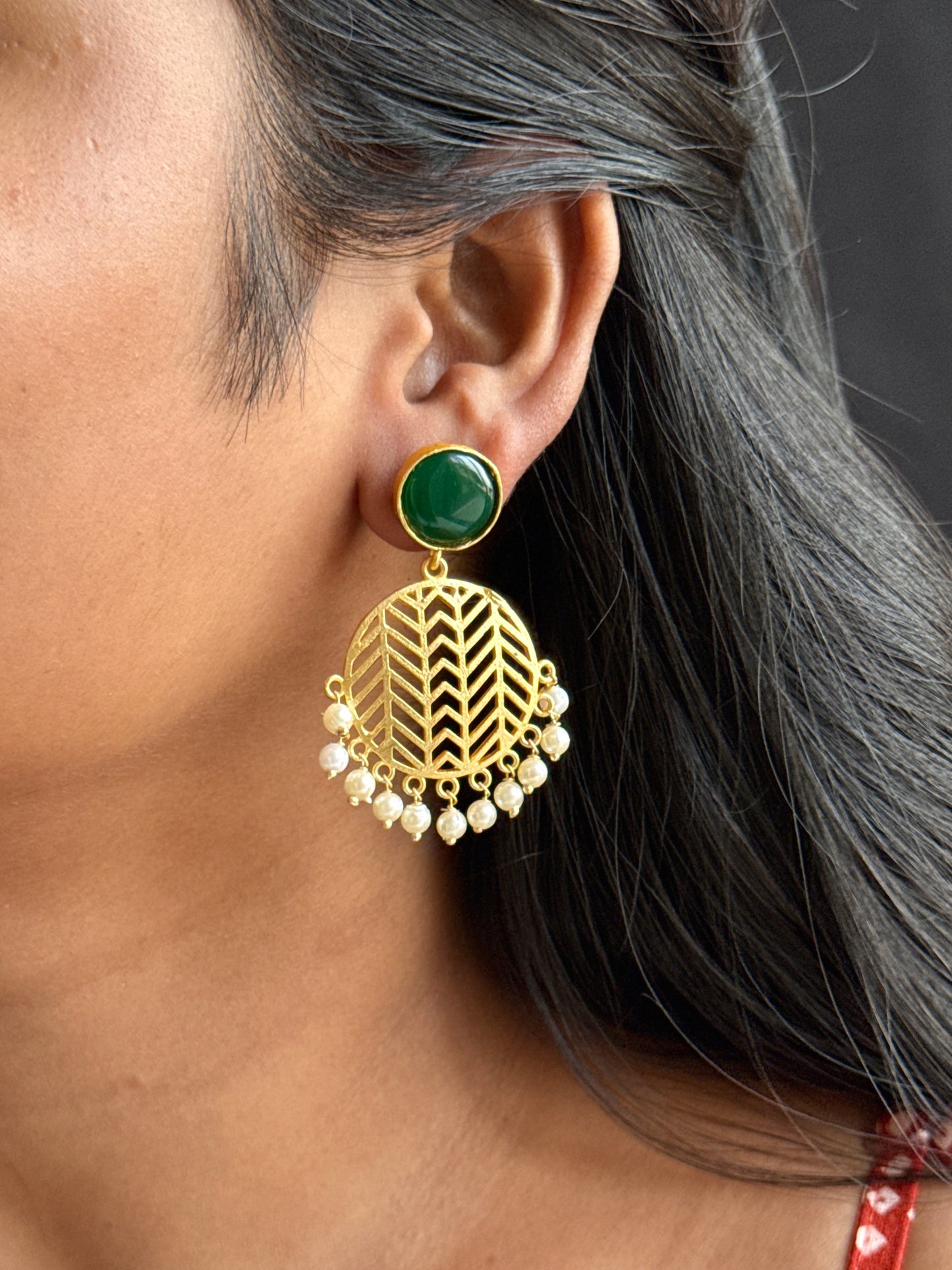 Gold-Toned Circular Jhalar Statement Earrings