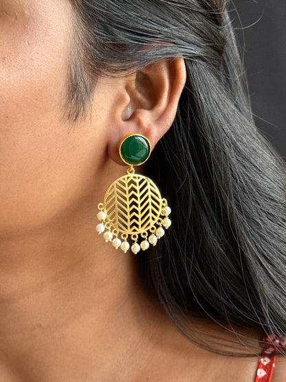 Gold-Toned Circular Jhalar Statement Earrings