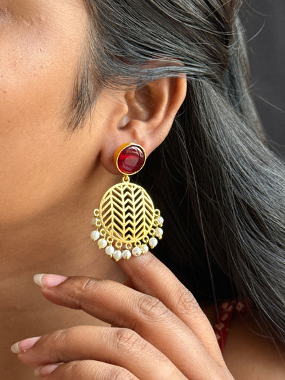 Gold-Toned Circular Jhalar Statement Earrings