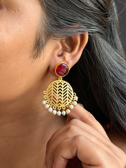 Gold-Toned Circular Jhalar Statement Earrings
