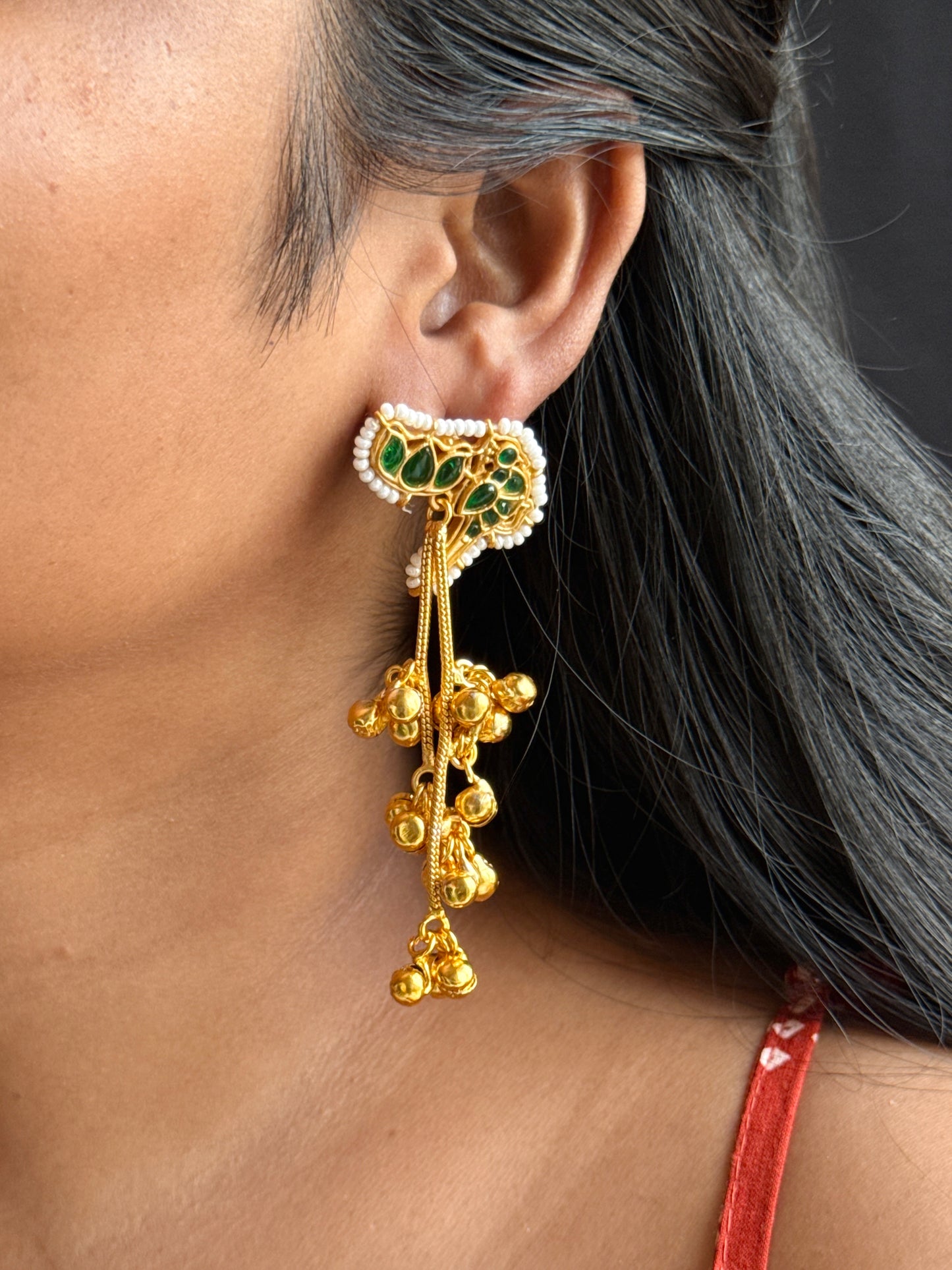 Gold-Toned Kashmiri Bird Drop Earrings