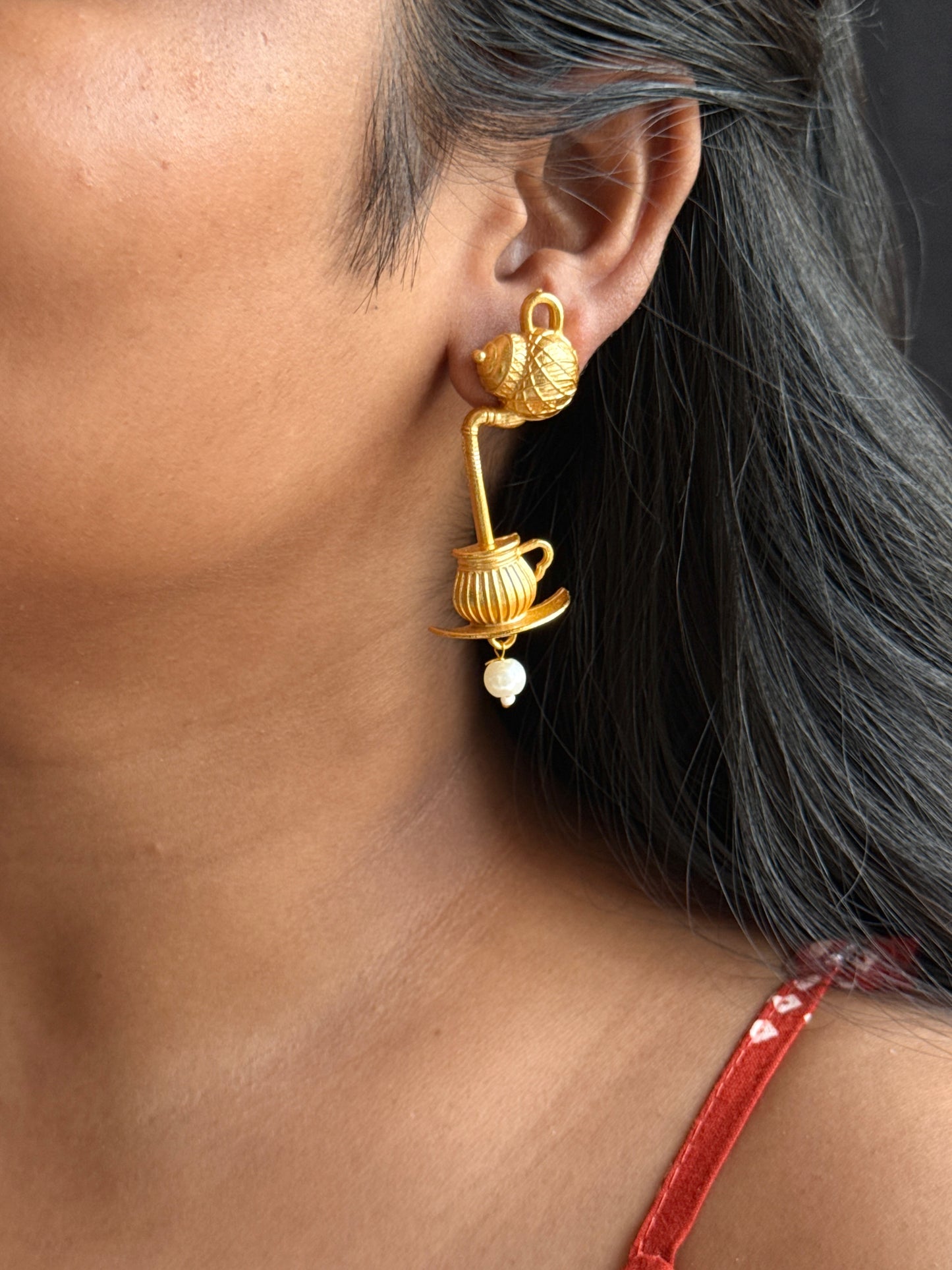 Tea Kettle Inspired Gold-Toned Earrings