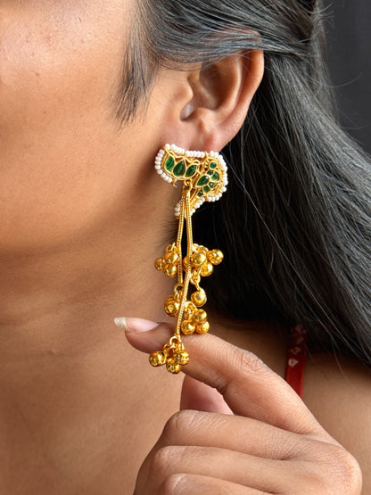 Gold-Toned Kashmiri Bird Drop Earrings