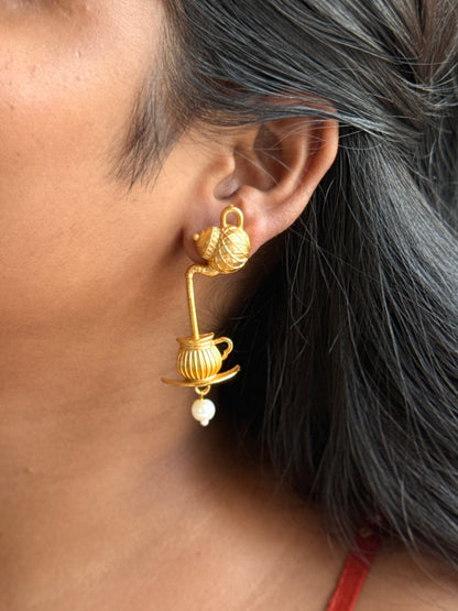Tea Kettle Inspired Gold-Toned Earrings