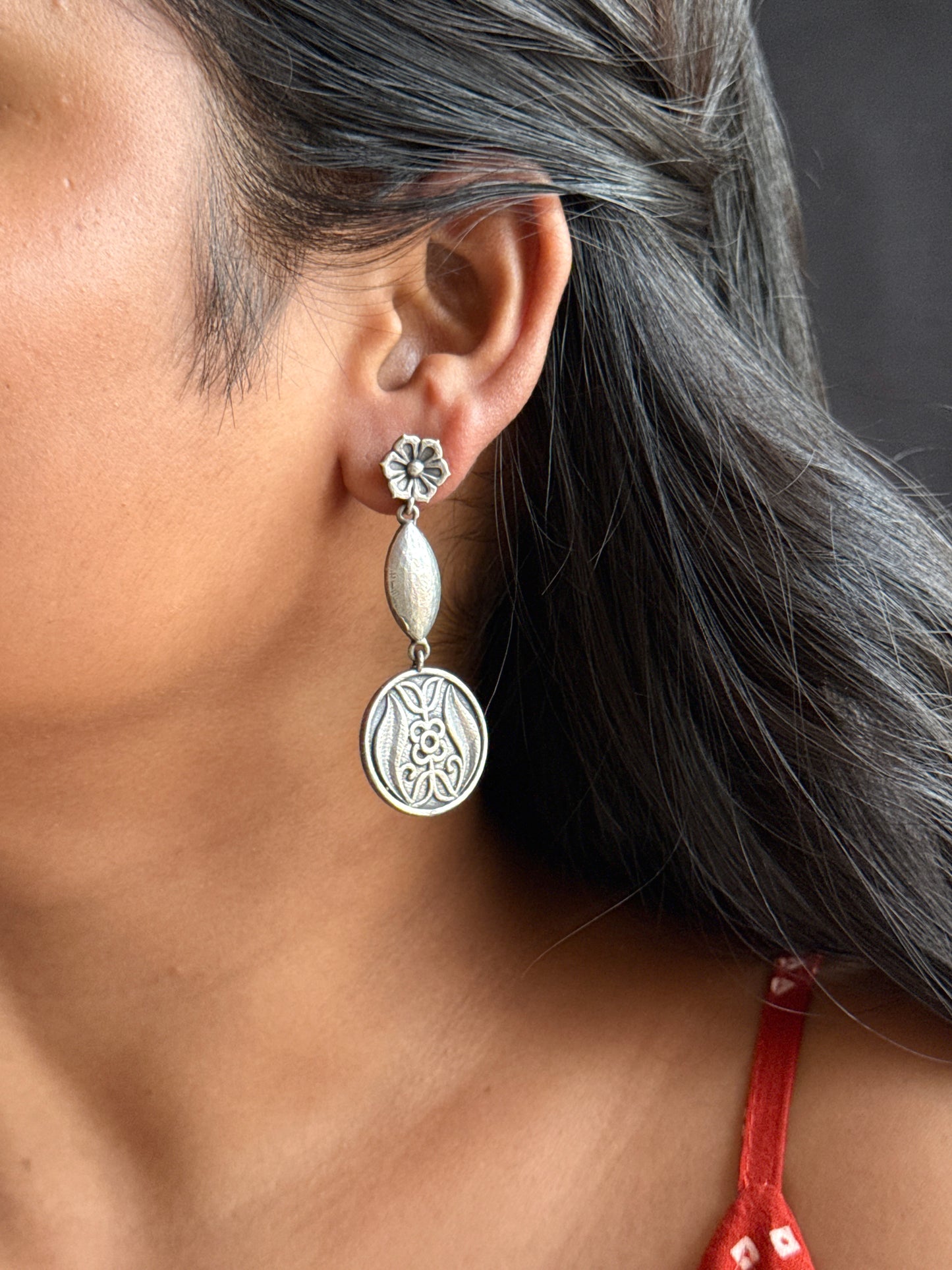 Ancient Drop Silver Replica Statement Earrings