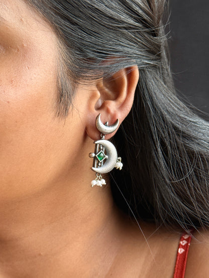 Celestial Moon & Star Silver Replica Earrings