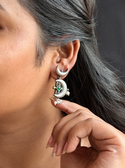 Celestial Moon & Star Silver Replica Earrings