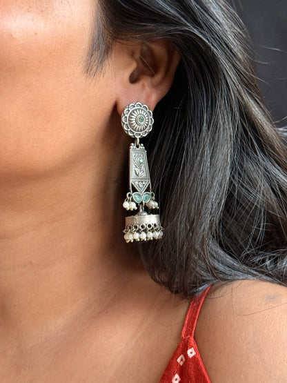 Silver Plated Contemporary Mint Statement Earrings