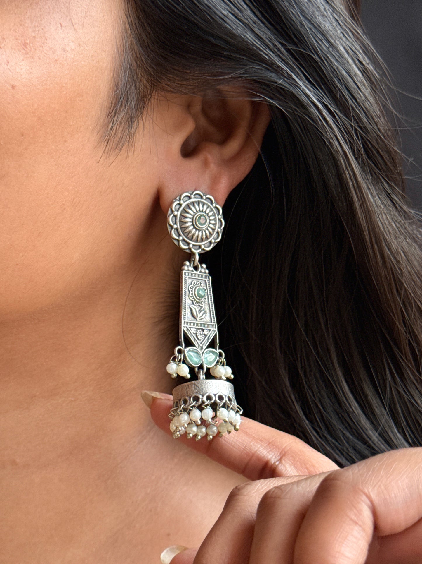 Silver Plated Contemporary Mint Statement Earrings