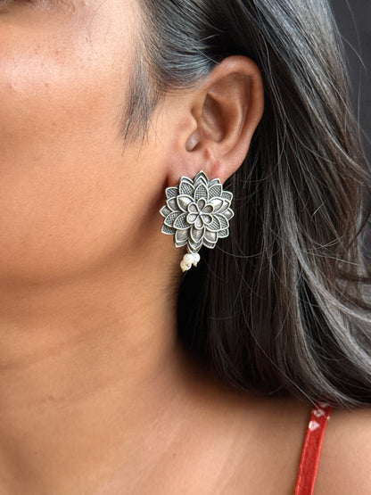 Blooming Floral Silver Stud Earrings